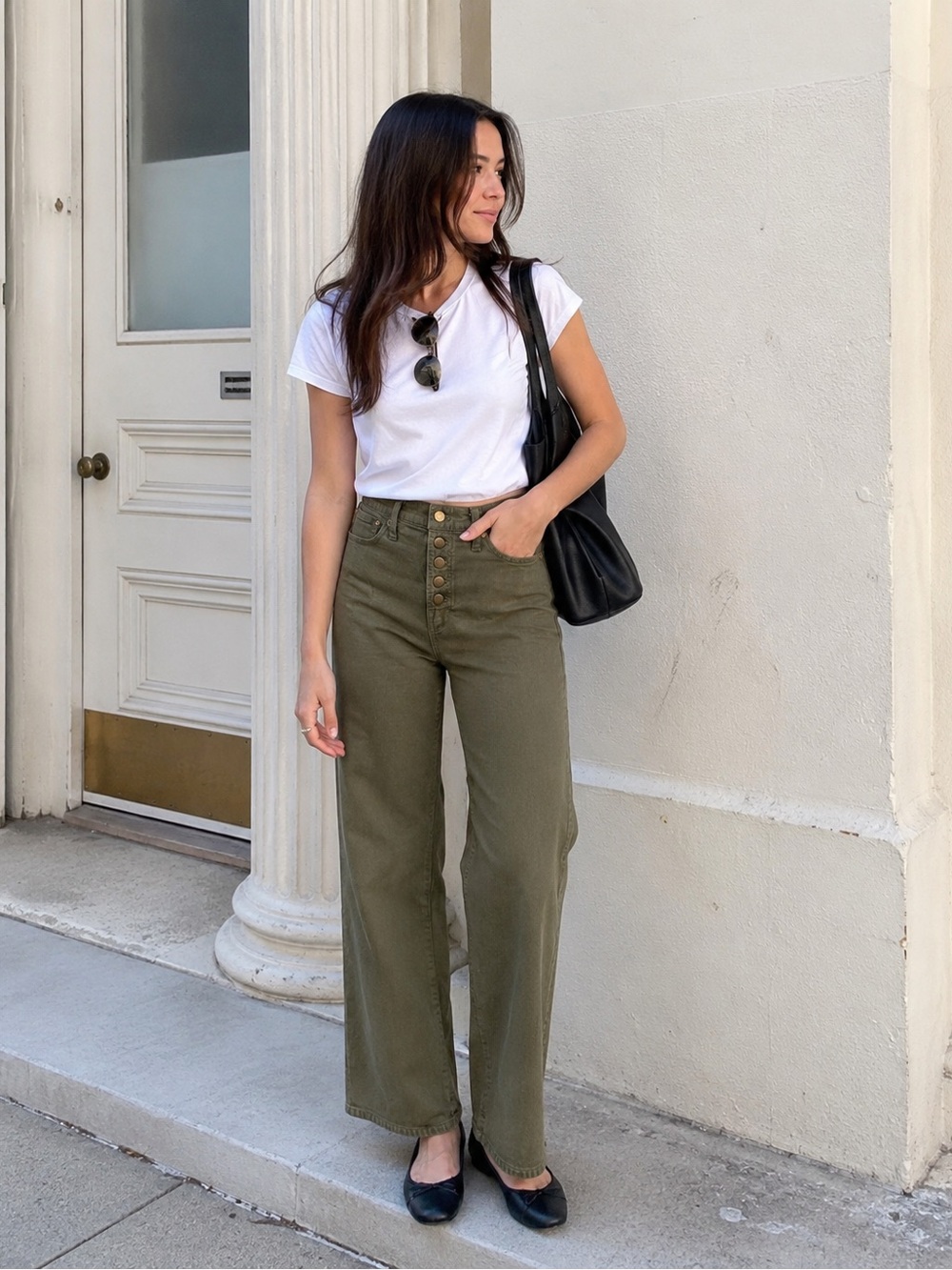 Madewell The Perfect Vintage Wide Leg Jeans Size 26 Olive Green High Waisted
